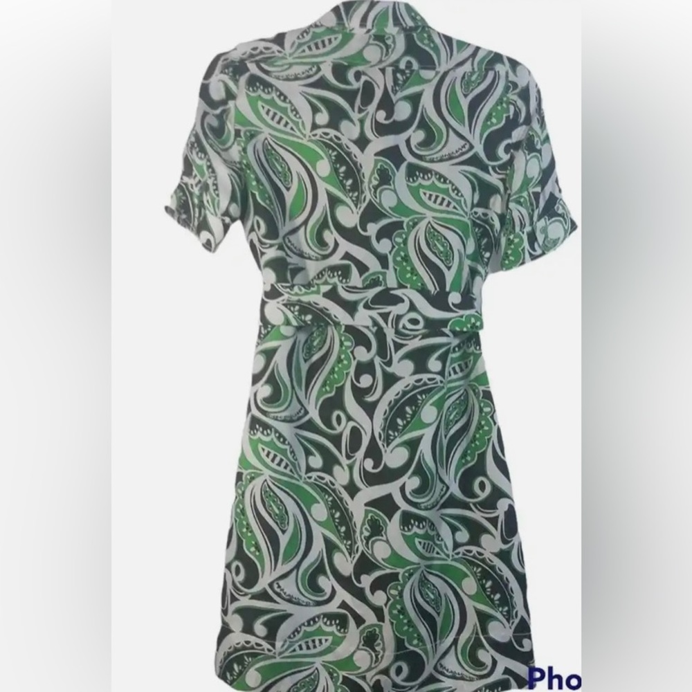 Banana Republic Green Paisley Silk Tie Waist Retro Dress size 6